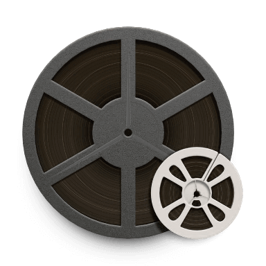 Vintage 8mm, Super 8, and 16mm film reels prepared for digital scanning and preservation